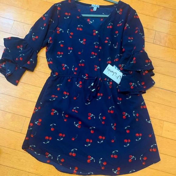 Dresses & Skirts - NWT XL Navy with cherries Shirtdress